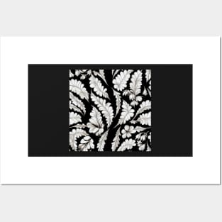 Black and White Vintage Floral Cottagecore  Romantic Flower Peony Rose Leaf Design Posters and Art